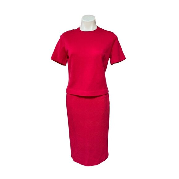 1960s Vintage Hot Pink Three Piece Wool Skirt Suit Semi-Formal Minimalist Jackie - Picture 7 of 10